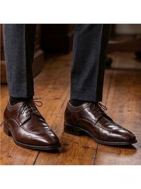 Zelli Chestnut Brown Calfskin‎ Leather Split Toe Oxford Lace Up Dress Shoes 10M